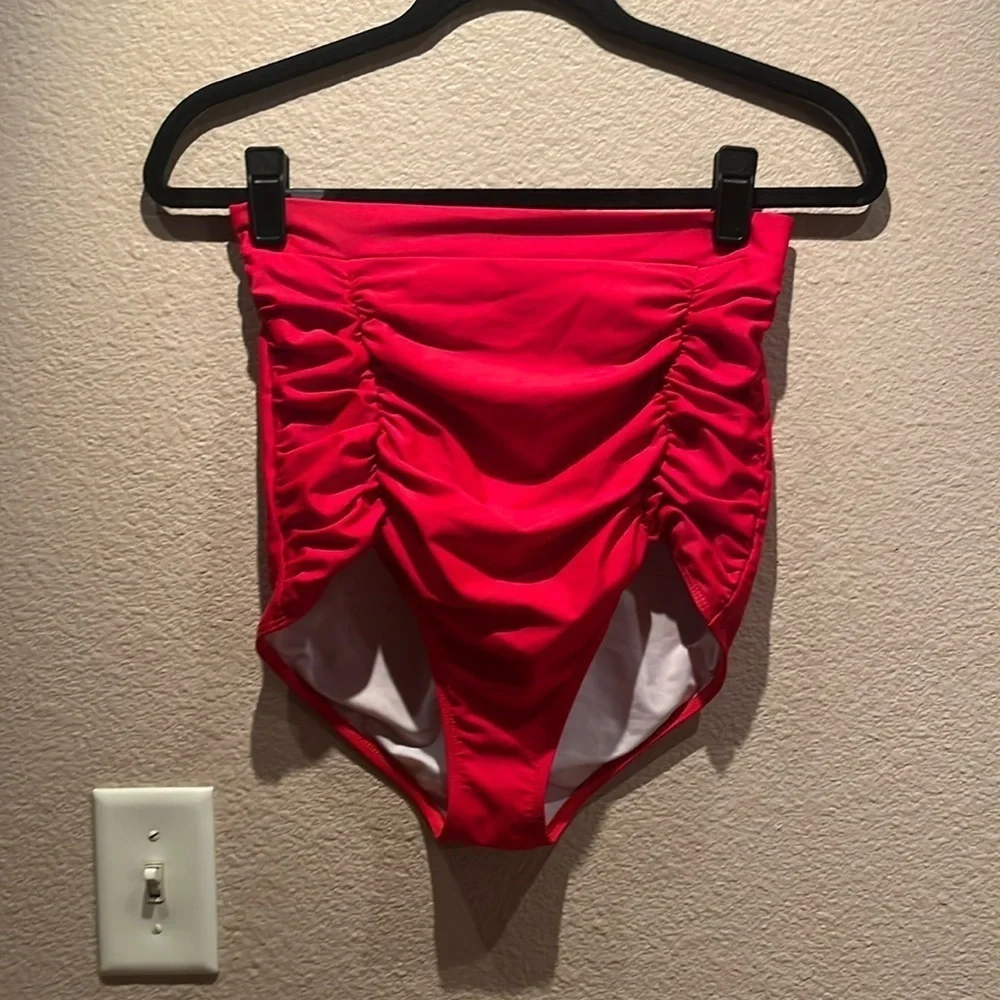 Cocoship Women’s Retro High Rise Red Bikini Bottoms Rockabilly 50’s Size Medium